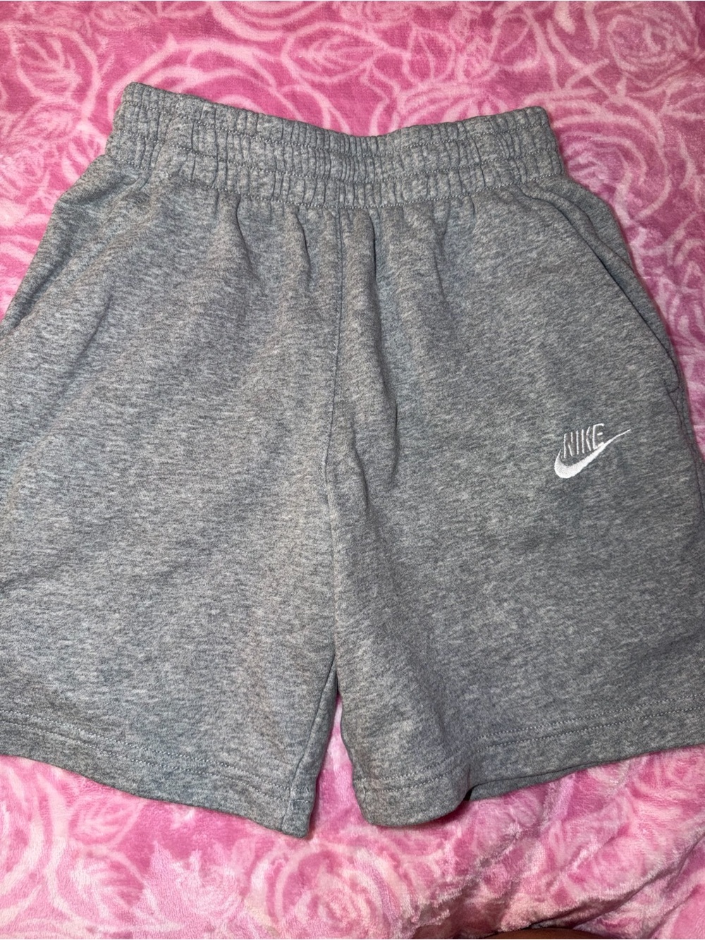 Nike Heather Gray Fleece Shorts with White Swoosh small boys M